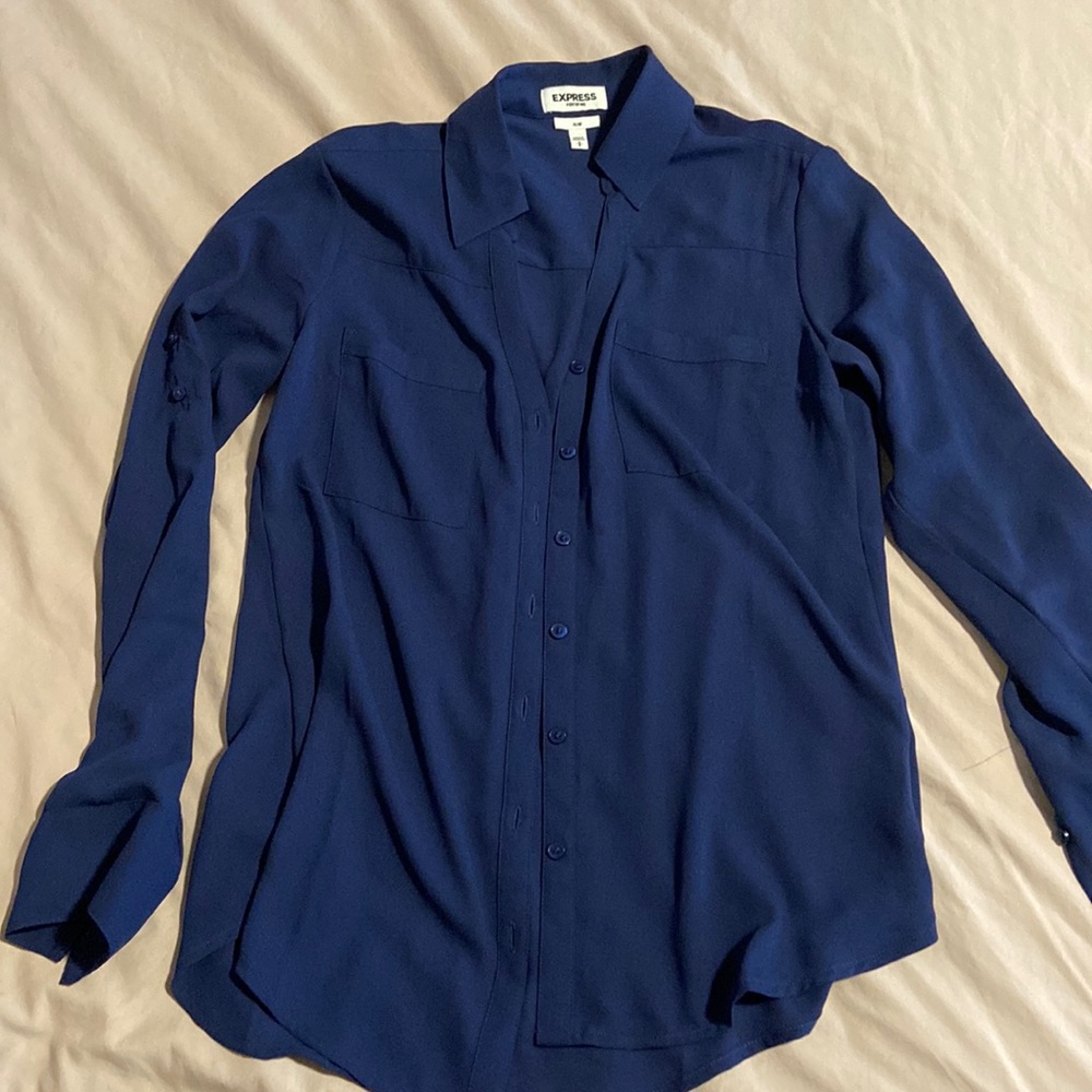 Express Portofino Slim Fit Navy Button Down Shirt